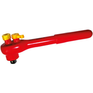UTENSILI ISOLATI SECONDO LE NORME VDE Con levetta per rotazione destra e sinistra.<br>Attacco quadro 1/2" con dispositivo di fermo per le bussole. insulated and officially controlled tools under voltage-VDE 355GZC