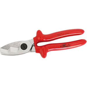 UTENSILI ISOLATI SECONDO LE NORME VDE Mod. SUPER-PROFESSIONALE in acciaio speciale forgiato con tempra a induzione. Per taglio e spelatura cavi di rame, d'alluminio e a isolamenti multipli.<br>Esecuzione cromata. insulated and officially controlled tools under voltage-VDE 356GB