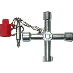 CHIAVI PER ARMADI E QUADRI ELETTRICI Tipo con: <br>1 bocca quadra da mm 5<br>1 bocca quadra da mm 6<br>1 bocca quadra da mm 7-8<br>1 bocca triangolare da mm 9<br>1 bocca ad alette da mm 3-5 switch key universal wrenches 359GM