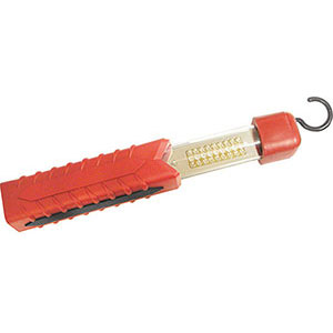 LAMPADE A LED RICARICABILI Lunghezza mm 320 complete di gancio girevole e 2 magneti integrati nell'impugnatura. Resistente agli spruzzi d'acqua e alla polvere (IP 54).<br> A batteria ricaricabile al litio (Li-ion) con 2 caricabatterie, 1 a 100/240 V e 1 a 12 V con attacco per accendisigari delle auto, in dotazione. Con interruttore.<br>A luce laterale con 27 LED ultra chiari, con luminosità 500 lm/m². Autonomia 4/5 ore circa di uso continuo. led rechargeable cordless lights 4471PA