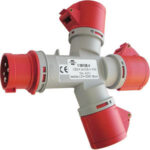 SPINE E PRESE INDUSTRIALI Distributore con 1 spina CEE a 4 poli (trifase 400 V + terra) 16 A e 3 prese CEE a 4 poli (trifase 400 V + terra) 16 A, con coperchietti, IP 44. industrial plugs and outlets 4474GTL