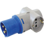 SPINE E PRESE INDUSTRIALI Adattatore con 1 spina CEE a 3 poli (2 fasi 230 V + terra) 16 A e 3 prese bipasso 10 A/16 A e SCHUKO. industrial plugs and outlets 4474GTSM