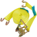 NASTRI DI ANCORAGGIO CARICHI Con ganci a sponda.<br>Nastro in poliestere, larghezza mm 50, lunghezza m 8,5. Carico di lavoro kg 1000. anchorage system 4489DE