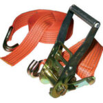 NASTRI DI ANCORAGGIO CARICHI Con ganci a uncino.<br>Nastro in poliestere, larghezza mm 50, lunghezza m 8,5. Carico di lavoro kg 2000. anchorage system 4489F