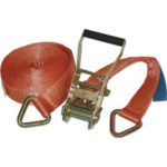 NASTRI DI ANCORAGGIO CARICHI Con ganci ad anelli chiusi, triangolari.<br>Nastro in poliestere, larghezza mm 50, lunghezza m 8,5. Carico di lavoro kg 2000. anchorage system 4489L