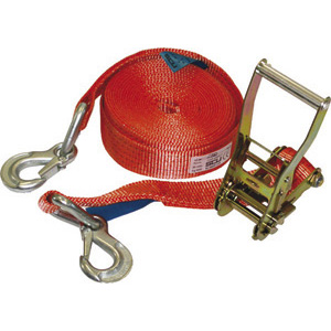 NASTRI DI ANCORAGGIO CARICHI Con ganci ad anelli chiusi, triangolari, completi di moschettoni di sicurezza.<br>Nastro in poliestere, larghezza mm 50, lunghezza m 8,5. Carico di lavoro kg 2000. anchorage system 4489LE