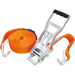 NASTRI DI ANCORAGGIO CARICHI Con ganci a uncino.<br>Nastro in poliestere, larghezza mm 50, lunghezza m 8,5. Carico di lavoro kg 2500. anchorage system 4489M