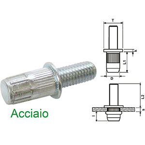 INSERTI FILETTATI MASCHI IN ACCIAIO Confezioni indivisibili da 200 pezzi. blind rivet bolts 515A