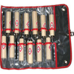 SGORBIE PER INTAGLIO IN SERIE N. pezzi 12.<br>Composto da sgorbie Art. 5234 G manicate. <br>Forma/larghezza taglio: 1/6 - 1/16 - 2/14 - 4/8 - 6/10 - 7/12 - 8/4 - 8/14 - 9/10 - 11/2 - 11/8 - 39/6. sculptor's gouges sets 5234GP