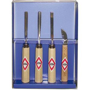 UTENSILI PER TAGLIARE LINOLEUM E MATERIE PLASTICHE Con 3 sgorbie e 1 coltello. linoleum carving tools in plastic kit 5237G