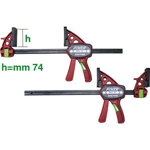 SERRAGIUNTI RAPIDI A CREMAGLIERA Forza di pressione massima 150 kg, con minimo sforzo grazie al movimento a cremagliera.<br>Asta in acciaio temprato e ganasce in nylon e fibra di vetro.<br>Profondità mm 85. Sezione asta mm 19x6,3. Altezza ganasce mm 74. one hand bar clamps 5241GC 600