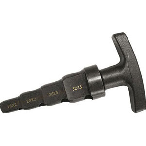 CALIBRATORI - SBAVATORI PER TUBI Per tubi Ø x spessore mm 16x2 - 20x2 - 26x3 - 32x3.<br>Lunghezza totale mm 125. Peso 250 g. calibrators - debutting tools 775VD