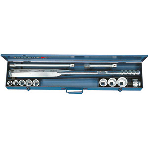 CHIAVI DINAMOMETRICHE IN ASSORTIMENTO Composizione:<br>1 chiave dinamometrica 795 G 25<br>1 bussola a cricchetto<br>8 bussole esagonali da mm 22-24-27-30-32-36-41-46<br>2 prolunghe da mm 200 e 400 precision torque wrenche sets 796GM