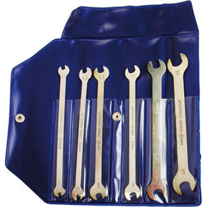 CHIAVI SOTTILI IN SERIE Serie di 6 chiavi Art. 858 GA da mm 3x3,5 - 4x4,5 - 5x5,5 - 6x6,5 - 7x8 - 9x10.<br>In borsa di plastica. thin wrenches sets 858GB