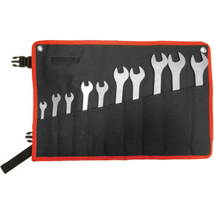 CHIAVI SOTTILI IN SERIE Serie di 10 chiavi Art. 858 GC da mm 6x7 - 8x9 -10x11 - 12x13 - 14x15 - 16x17 - 18x19 - 20x22 - 21x23 - 22-24.<br>Confezione in borsa arrotolabile. thin wrenches sets 858GD