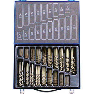 PUNTE IN ASSORTIMENTO Contenuto:<br>10 pz. per tipo da mm 1,0 -8,0<br>5 pz. per tipo da mm 8,5 -10,0<br> twist drills sets in stands 8651GE