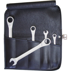 CHIAVI FISSE E A CRICCHETTO COMBINATE IN SERIE Confezione in borsa arrotolabile Art. 2076 GA.<br>Serie di 5 chiavi Art. 879 FE da mm 8-10-13-17-19. combination open and ratchet-ring spanners sets 879FG
