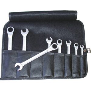 CHIAVI FISSE E A CRICCHETTO COMBINATE IN SERIE Confezione in borsa arrotolabile Art. 2076 GB.<br>Serie di 8 chiavi Art. 879 FE da mm 8-10-12-13-14-17-19-22. combination open and ratchet-ring spanners sets 879FL