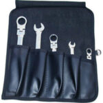CHIAVI FISSE E A CRICCHETTO COMBINATE SNODATE IN SERIE Confezione in borsa arrotolabile Art. 2076 GA.<br>Serie di 5 chiavi Art. 879 GV 8-10-13-17-19. flexible gear wrenches sets 879GZA