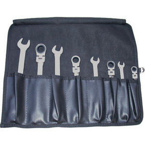 CHIAVI FISSE E A CRICCHETTO COMBINATE SNODATE IN SERIE Confezione in borsa arrotolabile Art. 2076 GB.<br>Serie di 8 chiavi Art. 879 GV 8-10-12-13-14-15-17-19. flexible gear wrenches sets 879GZB