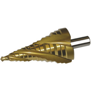 FRESE ELICOIDALI A GRADINO PER LAMIERE In acciaio SUPER-RAPIDO HSS con rivestimento TIN. Attacco cilindrico. Punta guida intercambiabile Ø mm 7. countersink 8910GRL