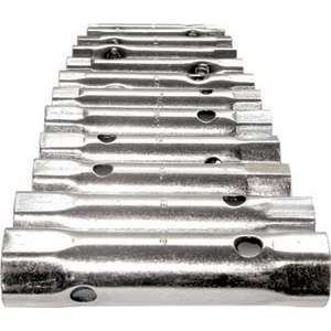CHIAVI A TUBO IN SERIE Serie di 12 chiavi Art. 900 da mm 6x7 - 8x9 - 10x11 - 12x13 - 14x15 - 16x17 - 18x19 - <br>20x22 - 21x23 - 24x26 - 25x28 - 30x32<br>Confezione in scatola di cartone. double ended socket wrenches sets 900C 12