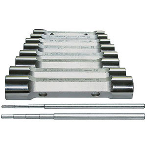 CHIAVI A TUBO GAMBO ESAGONALE IN SERIE Serie di 8 chiavi Art. 909 GE da mm 6x7 - 8x9 - 10x11 - 12x13 - 14x15 - 16x17 - 18x19 - 20x22 e 2 leve Art. 909 GL 1-2.<br>Confezione in scatola di cartone. double ended socket wrenches sets 909GS 8