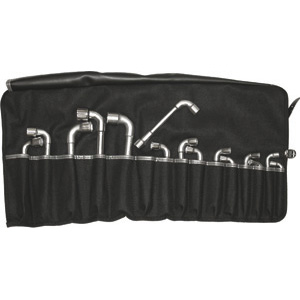 CHIAVI A TUBO CON FORO PASSANTE IN SERIE Serie di 15 chiavi Art. 909 Z da mm 6 - 7 - 8 - 9 - 10 - 11 - 12 - 13 - 14 - 15 - 16 - 17 - 19 - 21 - 22.<br>Confezione in borsa arrotolabile Art. 2076 GD. double ended socket wrenches bend to 90° sets 909ZF