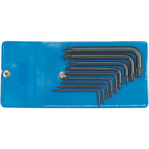 CHIAVI PER VITI CON POLIGONO INTERNO IN SERIE Serie di 9 pz. chiavi per viti con impronta TORX da T7- T8 - T9 - T10 - T15 - T20 - T25 - T30 - T40.<br>In busta plastica. socket head screw wrenches sets 912GT