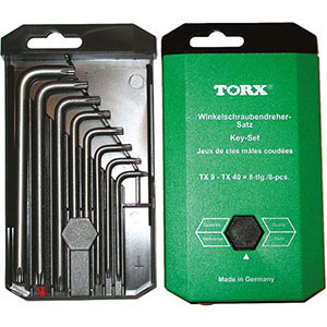 CHIAVI PER VITI CON POLIGONO INTERNO IN SERIE Serie di 8 pz. Art. 912 GP da T9 - T10 - T15 - T20 - T25 - T27 - T30 - T40. <br>In supporto plastica. socket head screw wrenches sets 912GT 8