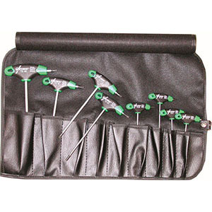 CHIAVI PER VITI CON POLIGONO INTERNO IN SERIE Serie di 8 chiavi Art. 913 GD da T9 - T10 - T15 - T20 - T25 - T27 - T30 - T40.<br>Confezione in borsa arrotolabile Art. 2076 GBB. socket head screw wrenches sets 913GDL