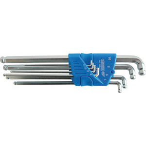 CHIAVI PER ESAGONI INTERNI IN SERIE Serie di 8 pz. Art. 913 GHE da mm 2 - 2,5 - 3 - 4 - 5 - 6 - 8 - 10.<br>In supporto di plastica. allen head screw wrenches sets 913GIE