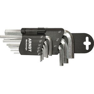 CHIAVI PER ESAGONI INTERNI IN SERIE Serie di 9 pz. Art. 914 GAP da poll. 1/16 - 5/64 - 3/32 - 1/8 - 5/32 - 3/16 - 1/4 - 5/16 - 3/8.<br>In supporto di plastica. allen head screw wrenches sets 914GFE