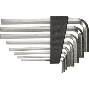 CHIAVI PER ESAGONI INTERNI IN SERIE Serie di 8 pz. Art. 914 da mm 1,5 - 2 - 2,5 - 3 - 4 - 5 - 5,5 - 6.<br>In supporto di plastica. allen head screw wrenches sets 914GF 70