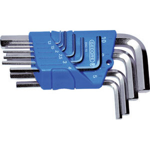 CHIAVI PER ESAGONI INTERNI IN SERIE Serie di 10 pz. Art. 914 G da mm 1,3 - 1,5 - 2 - 2,5 - 3 - 4 - 5 - 6 - 8 - 10. <br>In supporto di plastica. allen head screw wrenches sets 914GH 1