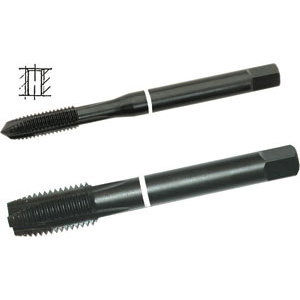 MASCHI A MACCHINA CON COLLARINI COLORATI AD ALTA EFFICIENZA Gambo rinforzato (da mm 12, gambo passante), imbocco corretto per fori passanti.<br>Filettatura: Metrica - Passo grosso M - DIN 13 (DIN 371/376).<br>Uso destro.<br>Per tutti i tipi di acciai INOX e acciai a truciolo lungo con R fino a 1000 N/mm². taps with coloured rings 9272GL 18