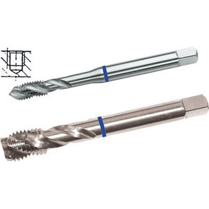 MASCHI A MACCHINA CON COLLARINI COLORATI AD ALTA EFFICIENZA Gambo rinforzato (da mm 12, gambo passante), con elica a 39° per fori ciechi profondi.<br>Filettatura: Metrica - Passo grosso M - DIN 13 (DIN 371/376).<br>Uso destro.<br>Per tutti i tipi di acciai INOX e acciai con truciolo corto con R fino a 1200 N/mm², titanio a truciolo corto. taps with coloured rings 9272GT 10