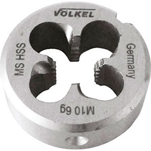 FILIERE TONDE USO DESTRO, A MANO<br>In acciaio SUPER-RAPIDO HSS. Imbocco corretto, finemente lappate per OTTONE, bronzo e materiali a truciolo corto con R fino a 800 N/mm^2. round dies 9354F 10