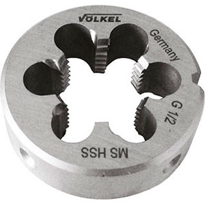 FILIERE TONDE USO DESTRO, A MANO<br>In acciaio SUPER-RAPIDO HSS, imbocco corretto, finemente lappate per OTTONE, bronzo e materiali a truciolo corto con R fino a 800 N/mm^2. round dies 9368GR 1