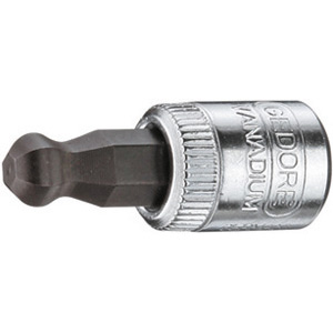 CHIAVI A BUSSOLA ATTACCO 1/4" DIN 3120-ISO 1174 Tipo con estremita' a sfera per uso inclinato fino a 20° con viti ad esagono interno. Lunghezza mm 30,5. sockets 941RGA