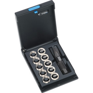 INSERTI FILETTATI IN ACCIAIO INOX Contenuto:<br>5 pz. inserti a bussola Art. 9516 GA<br>5 pz. inserti a molla Art. 9516 GB<br>1 pz. maschio Art. 9516 GC<br>1 pz. ut. applicatore Art. 9516 GE<br>In cassetta. thread inserts in stainless steel 9516GF