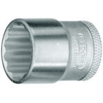 CHIAVI A BUSSOLA ATTACCO 3/8" DIN 3120-ISO 1174 DIN 3124, ISO 2725-1 mis. in mm.<br>Tipo con poligono interno. Lunghezza mm 28. sockets 952RB