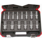 CHIAVI A BUSSOLA IN SERIE Assortimento di chiavi a bussola lunghe con attacco quadro da 1/2".<br>Lunghezza totale bussole mm 75.<br>Contenuto 14 utensili.<br>Composizione:<br>14 bussole Art. 971 RP da mm:  10 - 12 - 13 - 14 - 15 - 17 - 19 - 21- 22 - 23 - 24 - 27 - 30 - 32 sockets  sets 971L