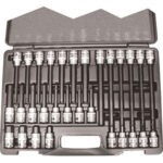 CHIAVI A BUSSOLA IN SERIE Per viti con esagono interno.<br>Contenuto 30 utensili.<br>Composizione:<br>9 bussole, lungh. mm 55, da mm 5 - 6 - 7 - 8 - 10 - 12 - 14 - 17 - 19<br>8 bussole, lungh. mm 100, da mm 5 - 6 - 7 - 8 - 10 - 11 - 12 - 13<br>7 bussole, lungh. mm 140, da mm 5 - 6 - 7 - 8 - 10 - 12 - 14<br>6 bussole, lungh. mm 200, da mm 5 - 6 - 7 - 8 - 10 - 12<br>In robusta cassetta plastica.<br>Assortimento completo. sockets  sets 972GT