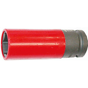 BUSSOLE PER AVVITATORI DIN 3129-ISO 2725 Bussole esagonali colorate, con guaina plastica di protezione esterna e inserto interno per non danneggiare cerchi e bulloni; attacco 1/2".<br>Lunghezza totale mm 85. impact socket wrenches 982GDVA