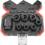 CHIAVI A BUSSOLA IN SERIE Assortimenti in robusta cassetta plastica.<br>Contenuto 8 chiavi a bussola.<br>Composizione:<br>8 bussole esagonali Art. 982 GB da mm 10 - 12 - 13 - 14 - 17 - 19 - 21 - 24<br>Assortimento completo. sockets  sets 982G 45