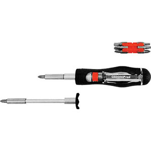 IMPUGNATURE PORTABITS A CRICCO CON ATTACCO MAGNETICO Completo dei seguenti inserti:<br>3 a taglio mm 4 - 4,5 - 5,5<br>3 a croce PH 1 - 2 - 3<br>2 a croce PZ 1 - 2<br>4 a impronta TORX da T 10 - 15 - 20 - 25<br>1 ad esagono mm 4 ratchet screwdrivers bits magnetics handles 984GTP