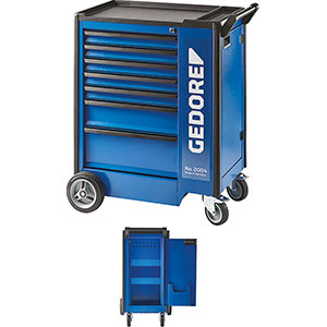 CARRELLI PORTAUTENSILI Tipo a 7 cassetti, dimensioni mm 480x400, 5 ad altezza mm 67, 1 ad altezza mm 137 e 1 ad altezza mm 207.<br>Portata max kg 1000 in posizione fissa e 750 Kg in movimento. Portata del singolo cassetto 40 Kg (cassetto inferiore 60 Kg).<br>Con divisori per cassetti longitudinali e trasversali. Senza utensili. tool trolleys 998GS 24