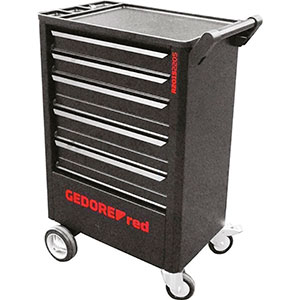 CARRELLI PORTAUTENSILI Tipo a 5 cassetti (2xh74 mm, 3xh119 mm) e vano nella base di dimensioni 476x311.<br>Dimensioni carrello mm 605x375x930.<br>Guide telescopiche, con portata di 20 kg per cassetto. Portata massima Kg 200.<br>Per moduli con utensili ved. Art. 998 G 9F a 998 G 9ZE.<br>Peso Kg 41. tool trolleys 998G 7