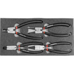 MODULI CON UTENSILI PER CARRELLI ART. 998 G 8A MODULO SINGOLO<br>Larghezza per profondità modulo mm 157,5x310.<br>Contenuto 4 pezzi escluso modulo:<br>1 pz. pinza per anelli di fermo interni mm 19-60, tipo diritto<br>1 pz. pinza per anelli di fermo interni mm 19-60, tipo curvo a 90°<br>1 pz. pinza per anelli di fermo esterni mm 19-60, tipo diritto<br>1 pz. pinza per anelli di fermo esterni mm 19-60, tipo curvo a 90° moduls with tools for trolleys art. 998 G 8A 998G 9RV